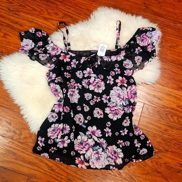 torrid Tops - Torrid Black Floral Semi Sheer Blouse